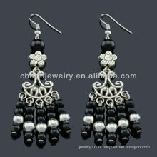 Manche polonaise en argent antique Boucles d&#39;oreilles Vners Black stones SE-012